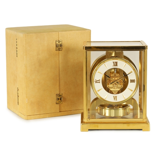 931 - A 1960'S JAEGER-LECOULTRE ATMOS CLOCK the glazed gilt case with canted corners enclosing a skeletoni... 