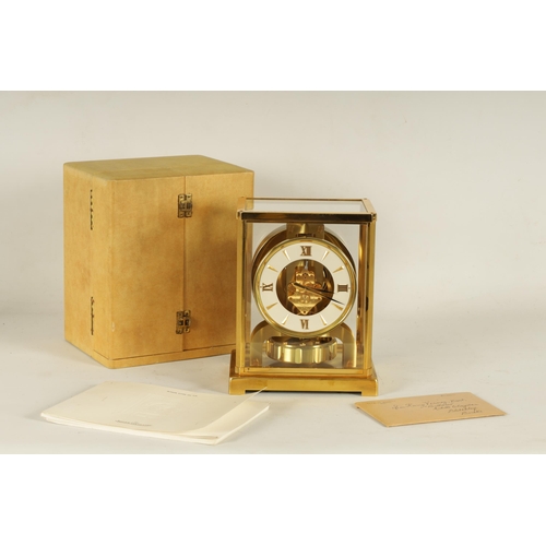 931 - A 1960'S JAEGER-LECOULTRE ATMOS CLOCK the glazed gilt case with canted corners enclosing a skeletoni... 