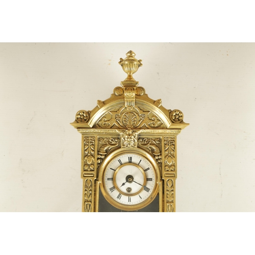 935 - A 19TH CENTURY MINIATURE BRASS AND EBONISED VIENNA STYLE WALL CLOCK the case with relief work brass ... 