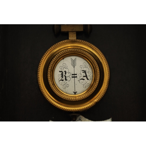 935 - A 19TH CENTURY MINIATURE BRASS AND EBONISED VIENNA STYLE WALL CLOCK the case with relief work brass ... 