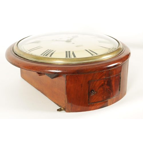 938 - A 19TH CENTURY CONVEX FUSEE RAILWAY STATION CLOCK the mahogany case with moulded surround and cast b... 