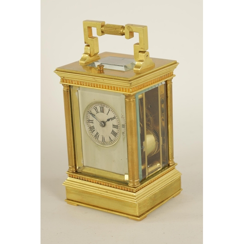 939 - GAY AND LAMAILLE, A LATE 19TH CENTURY SMALL FRENCH REPEATING CARRIAGE CLOCK the brass case with reed... 