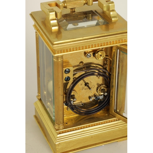 939 - GAY AND LAMAILLE, A LATE 19TH CENTURY SMALL FRENCH REPEATING CARRIAGE CLOCK the brass case with reed... 