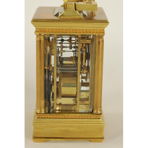 939 - GAY AND LAMAILLE, A LATE 19TH CENTURY SMALL FRENCH REPEATING CARRIAGE CLOCK the brass case with reed... 