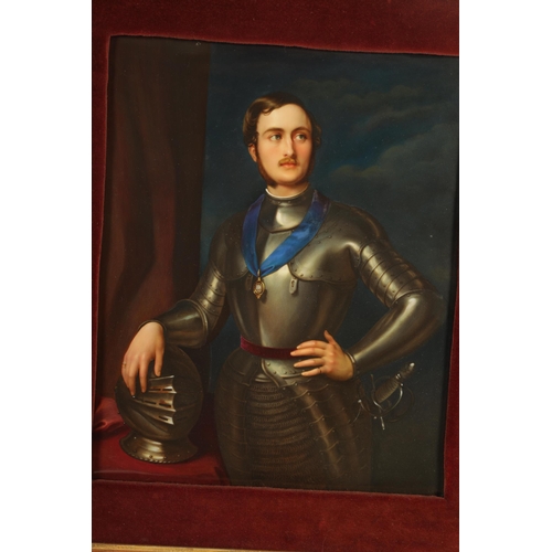 94 - A LARGE 19TH CENTURY GERMAN PAINTED PORCELAIN PLAQUE OF PRINCE ALBERT with velvet slip and fine 19th... 