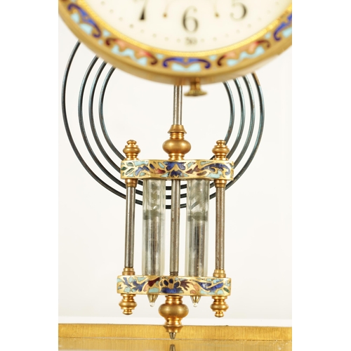 940 - A LATE 19TH CENTURY FRENCH CHAMPLEVE ENAMEL, ONYX AND BRASS FOUR GLASS MANTEL CLOCK the glazed case ... 