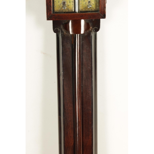 945 - A MID 18TH CENTURY PROVINCIAL MAHOGANY STICK BAROMETER the swan neck pediment above a glazed door en... 