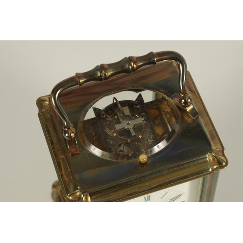 946 - A LATE 19TH CENTURY FRENCH BRASS GORGE CASED GRAND SONNERIE CARRIAGE CLOCK BY HENRI JACOT the moulde... 