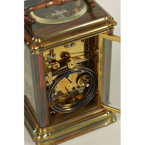 946 - A LATE 19TH CENTURY FRENCH BRASS GORGE CASED GRAND SONNERIE CARRIAGE CLOCK BY HENRI JACOT the moulde... 