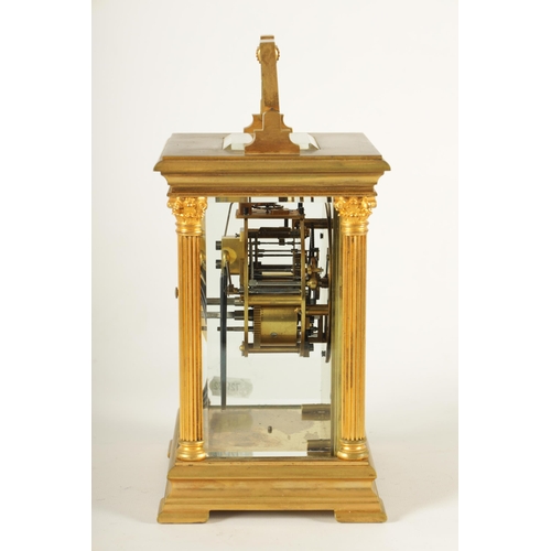 963 - A LATE 19TH CENTURY GIANT FRENCH CARRIAGE CLOCK the gilt brass case with reeded Corinthian column co... 