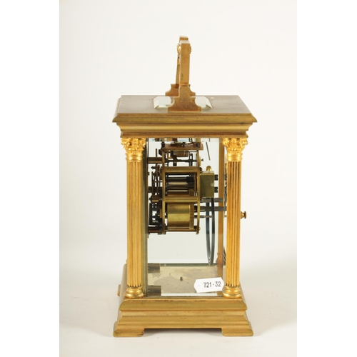 963 - A LATE 19TH CENTURY GIANT FRENCH CARRIAGE CLOCK the gilt brass case with reeded Corinthian column co... 