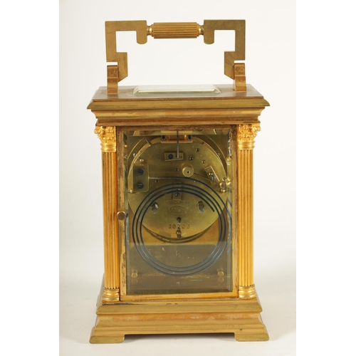 963 - A LATE 19TH CENTURY GIANT FRENCH CARRIAGE CLOCK the gilt brass case with reeded Corinthian column co... 