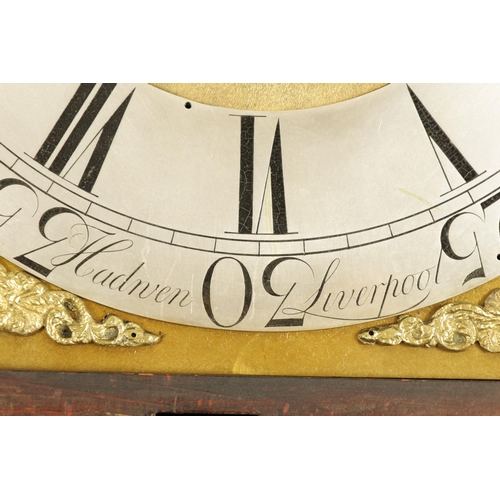 968 - HADWEN, LIVERPOOL. A GEORGE III FIGURED MAHOGANY 8 DAY MOON DIAL LONGCASE CLOCK No. 315 the 13