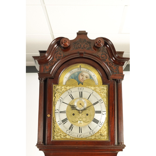 968 - HADWEN, LIVERPOOL. A GEORGE III FIGURED MAHOGANY 8 DAY MOON DIAL LONGCASE CLOCK No. 315 the 13