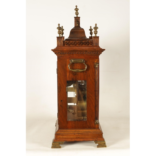 975 - JOHN MONKHOUSE, LONDON. A VERY RARE GEORGE III FOUR TRAIN MUSICAL BRACKET CLOCK the walnut case with... 