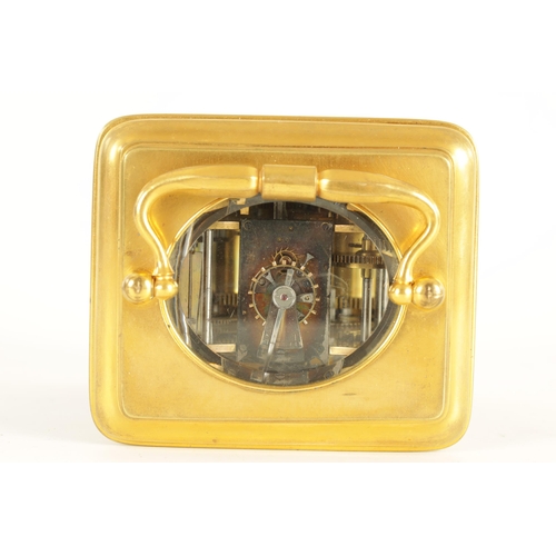 984 - AN UNUSUAL LATE 19TH CENTURY GILT BRASS GRAND SONNERIE CARRIAGE CLOCK the moulded case with rounded ... 