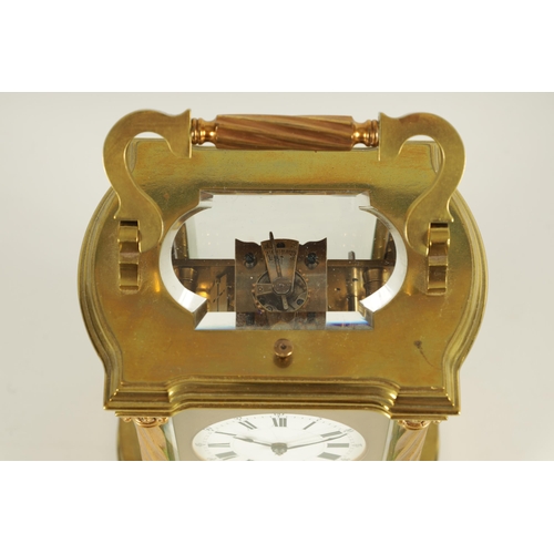 986 - A LARGE SIZe LATE 19TH CENTURY FRENCH BOW SIDED LACQUERED BRASS REPEATING CARRIAGE CLOCK WITH ALARM ... 