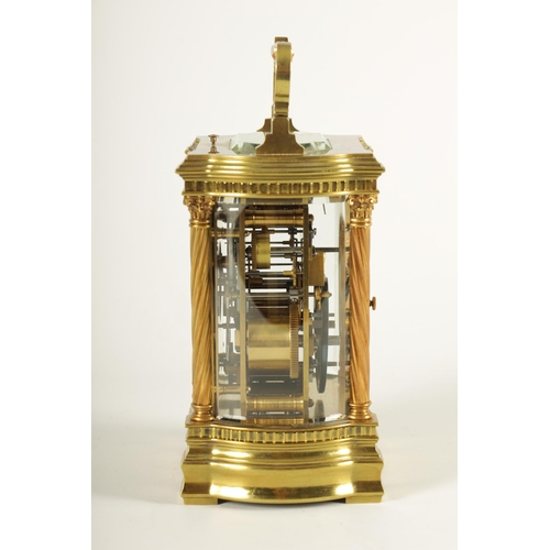 986 - A LARGE SIZe LATE 19TH CENTURY FRENCH BOW SIDED LACQUERED BRASS REPEATING CARRIAGE CLOCK WITH ALARM ... 