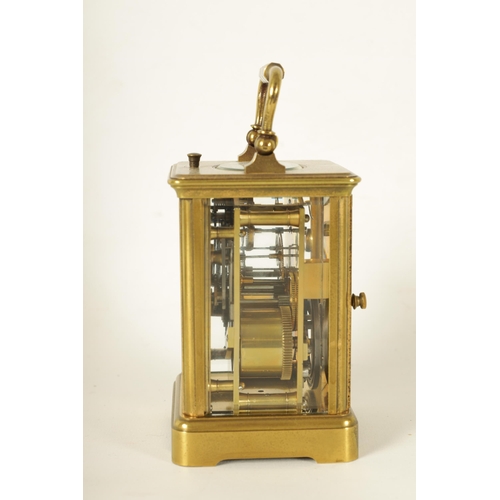 987 - A LATE 19TH CENTURY FRENCH EIGHT-DAY REPEATING BRASS CASED CARRIAGE CLOCK the masked dial with Arabi... 