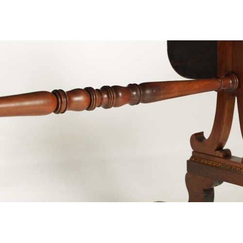 1198 - A REGENCY BRASS MOUNTED FIGURED ROSEWOOD SOFA TABLE with fold-down ends enclosing two frieze drawers... 