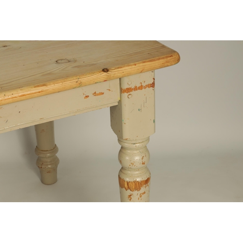 1199 - A 20TH CENTURY PINE FARMHOUSE DINING TABLE with bleached plank top above a painted base standing on ... 