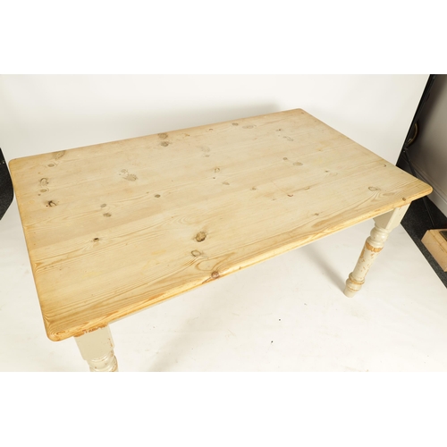 1199 - A 20TH CENTURY PINE FARMHOUSE DINING TABLE with bleached plank top above a painted base standing on ... 