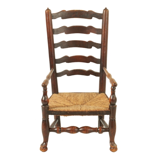 1200 - A 19TH CENTURY ASH AND ELM LADDER BACK CHILDS CHAIR with rushwork seat (44.5cm wide 83cm high )