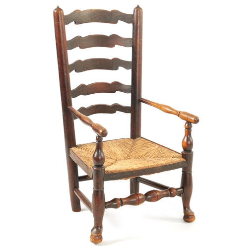 1200 - A 19TH CENTURY ASH AND ELM LADDER BACK CHILDS CHAIR with rushwork seat (44.5cm wide 83cm high )