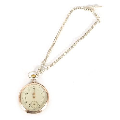 316 - A SILVER ART NOUVEAU FULL HUNTER POCKET WATCH AND CHAIN with enamel dial, Arabic numerals and subsid... 