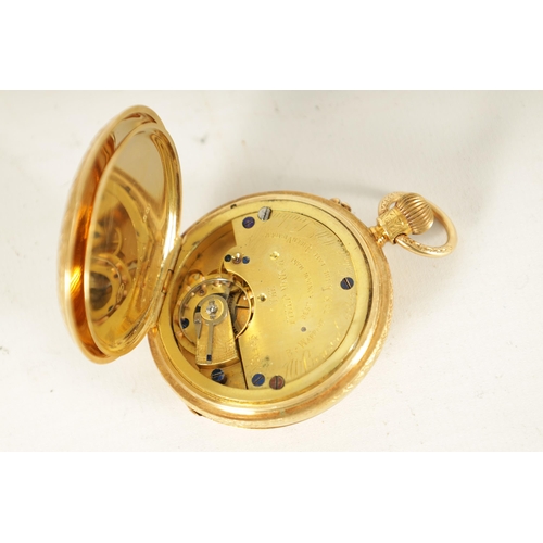 320 - J.W. BENSON, LONDON. A FULLY ENGRAVED 18CT GOLD HALF HUNTER POCKET WATCH the spring loaded cover wit... 