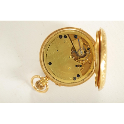 320 - J.W. BENSON, LONDON. A FULLY ENGRAVED 18CT GOLD HALF HUNTER POCKET WATCH the spring loaded cover wit... 