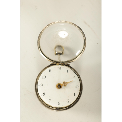 323 - J. PEAT, LONDON. AN EARLY 18TH CENTURY PAIR CASED VERGE SILVER AND TORTOISESHELL POCKET WATCH the Ar... 