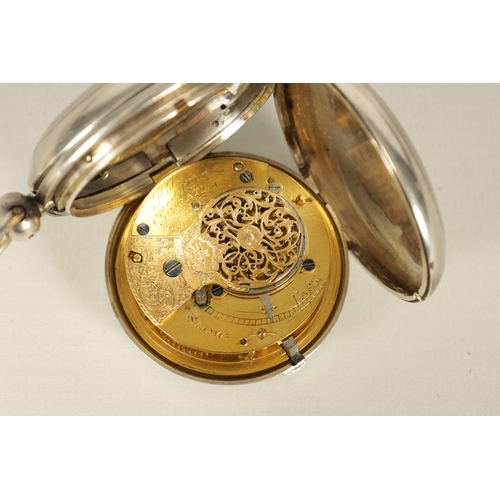 331 - AN EARLY 20TH CENTURY SILVER FULL HUNTER VERGE MOVEMENT POCKET WATCH with enamel dial having Roman n... 