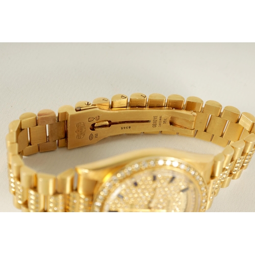 335 - A GENTLEMAN'S 18CT GOLD DIAMOND AND SAPPHIRE ROLEX PRESIDENT DAY/DATE WRISTWATCH on 18ct gold and di... 