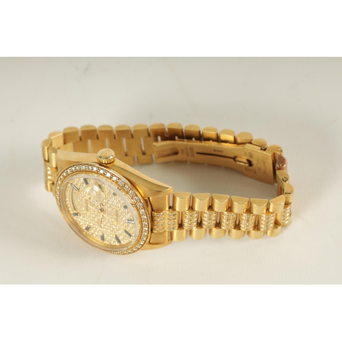 335 - A GENTLEMAN'S 18CT GOLD DIAMOND AND SAPPHIRE ROLEX PRESIDENT DAY/DATE WRISTWATCH on 18ct gold and di... 