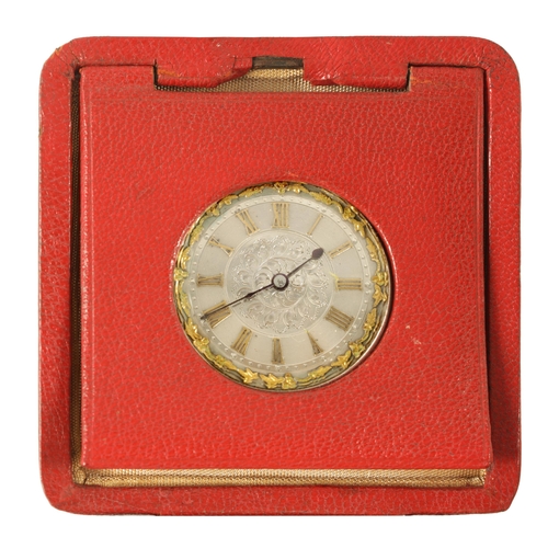 337 - A LATE 19TH CENTURY SILVER CASED FOB WATCH IN PIG SKIN CARRYING CASE the engraved open-faced case wi... 