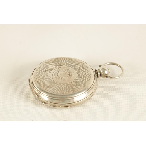 337 - A LATE 19TH CENTURY SILVER CASED FOB WATCH IN PIG SKIN CARRYING CASE the engraved open-faced case wi... 