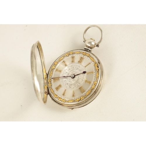 337 - A LATE 19TH CENTURY SILVER CASED FOB WATCH IN PIG SKIN CARRYING CASE the engraved open-faced case wi... 