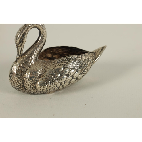 344 - A EDWARD VII EMBOSSED SILVER PIN CUSHION CASE MODELLED AS A SWAN hallmarked London 1906 Levi & Salam... 