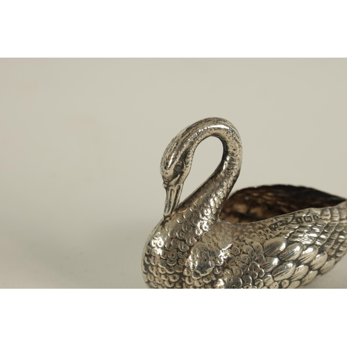 344 - A EDWARD VII EMBOSSED SILVER PIN CUSHION CASE MODELLED AS A SWAN hallmarked London 1906 Levi & Salam... 