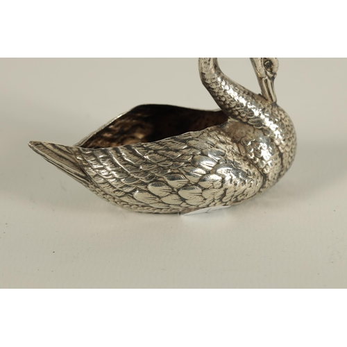 344 - A EDWARD VII EMBOSSED SILVER PIN CUSHION CASE MODELLED AS A SWAN hallmarked London 1906 Levi & Salam... 