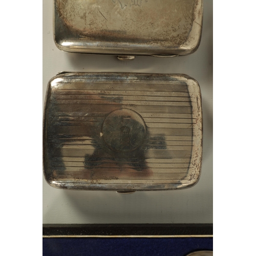 345 - TWO BOXED COLLECTIONS OF SIX SILVER TEASPOONS, THREE SILVER CIGARETTE CASES AND THREE SILVER NAPKIN ... 