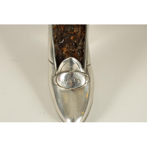 347 - A LATE 19TH CENTURY SILVER PIN CUSHION CASE FORMED A SHOE dated 1884 and 1909, hallmarked sterling s... 