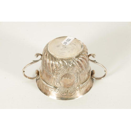 355 - A WILLIAM AND MARY BRITTANIA STANDARD SILVER PORRINGER BY JOHN CORY, LONDON with scrolled dated cart... 