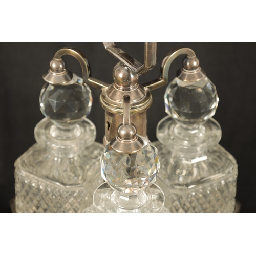 358 - AN UNUSUAL LATE 19TH CENTURY SILVER PLATED THREE BOTTLE BERESFORD'S PATENT TANTALUS having rotating ... 