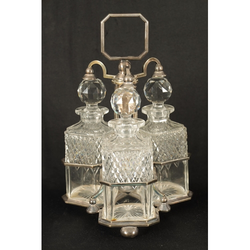 358 - AN UNUSUAL LATE 19TH CENTURY SILVER PLATED THREE BOTTLE BERESFORD'S PATENT TANTALUS having rotating ... 