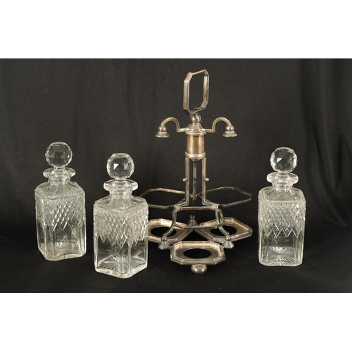 358 - AN UNUSUAL LATE 19TH CENTURY SILVER PLATED THREE BOTTLE BERESFORD'S PATENT TANTALUS having rotating ... 