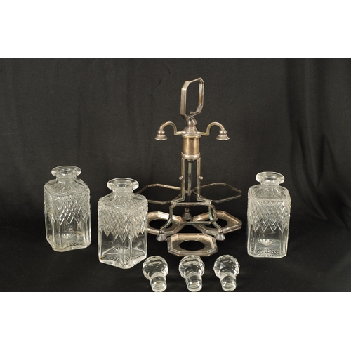 358 - AN UNUSUAL LATE 19TH CENTURY SILVER PLATED THREE BOTTLE BERESFORD'S PATENT TANTALUS having rotating ... 