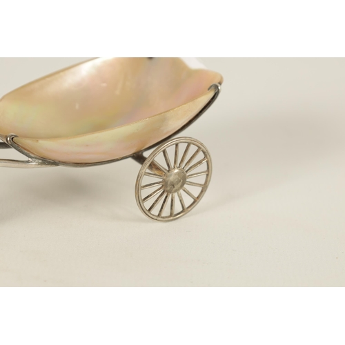 364 - A RARE EDWARD VII SILVER PIN CUSHION IN THE FORM OF AN ELEPHANT PULLING A MOTHER OF PEARL CART by Ad... 