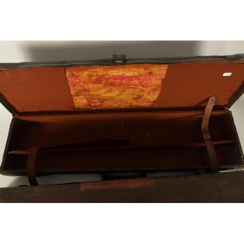 372 - A COLLECTION OF THREE LEATHER AND CANVAS LINED SHOTGUN CASES with brass locks and fitted interiors, ... 